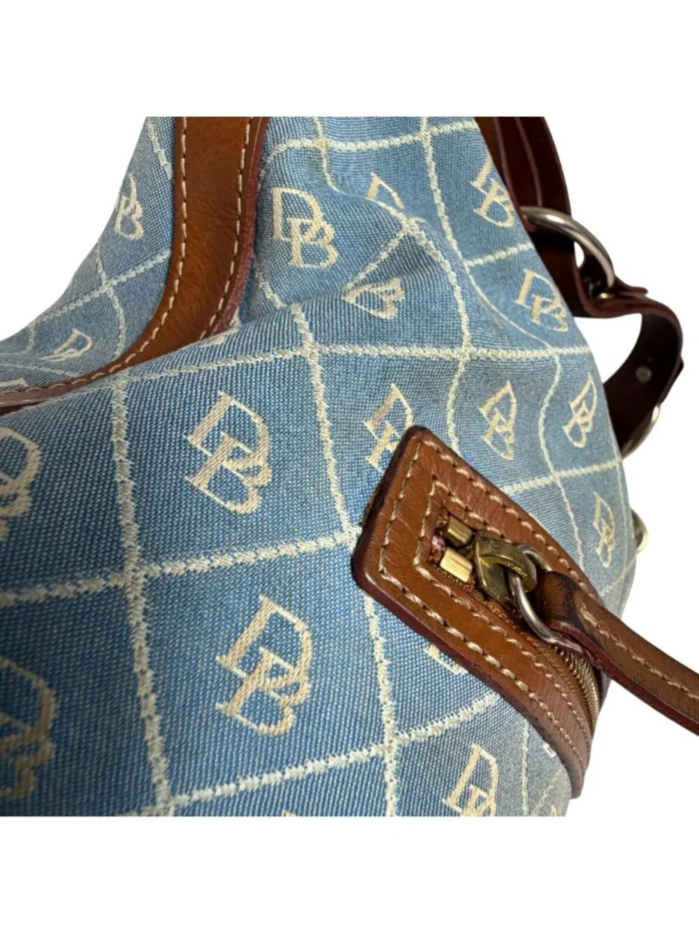 Dooney Bourke Denim/Leather Trim Signature Logo Hobo Shoulder Bag FLAWS